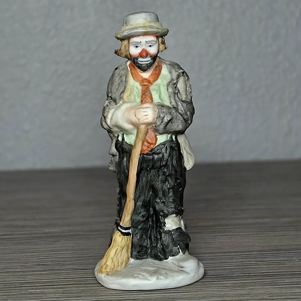 Vintage Hand-painted Emmett Kelly, Jr. w/ Broom– Flambro Miniature Collection
